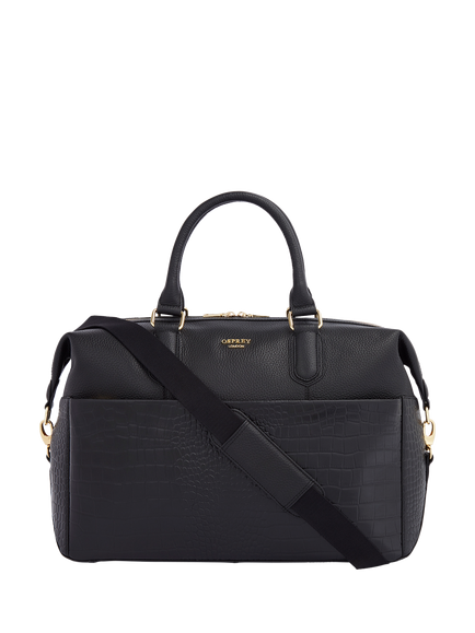 OSPREY LONDON Kellie Croc Leather Weekender Bag, Black