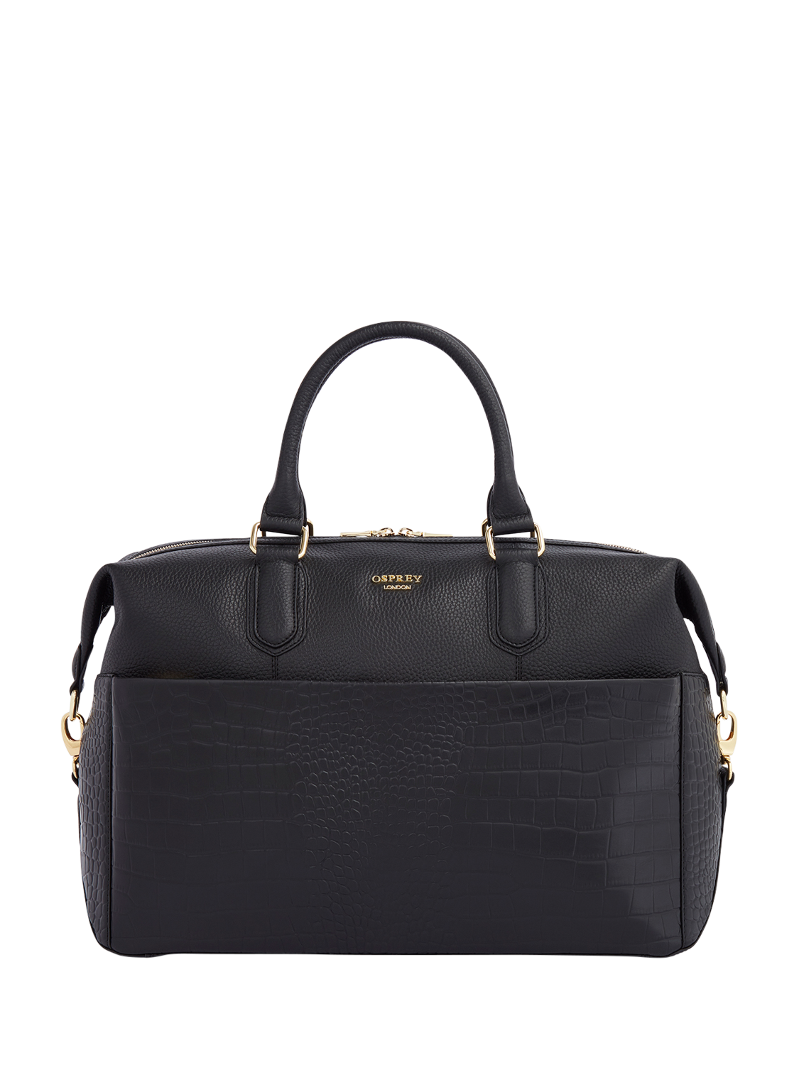 Product image 2 of 6, which shows OSPREY LONDON Kellie Croc Leather Weekender Bag, Black