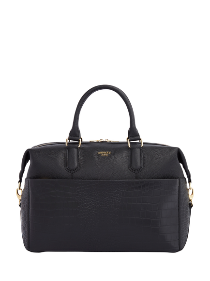 OSPREY LONDON Kellie Croc Leather Weekender Bag - view 2, Black