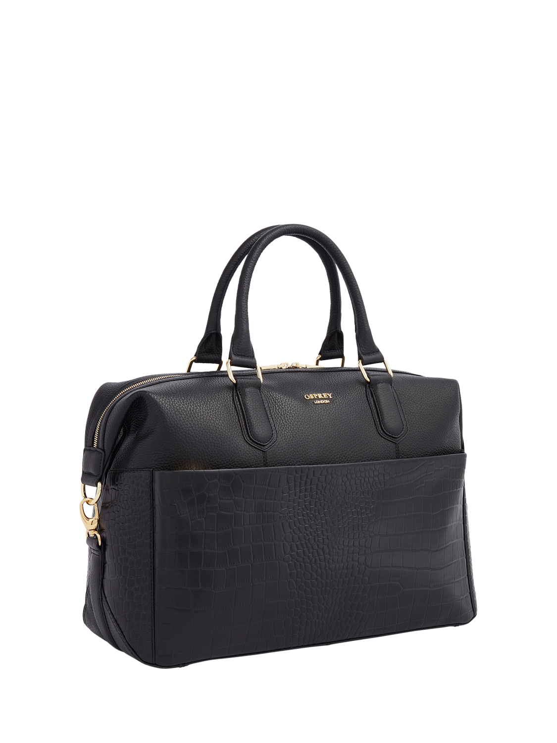 Product image 4 of 6, which shows OSPREY LONDON Kellie Croc Leather Weekender Bag, Black