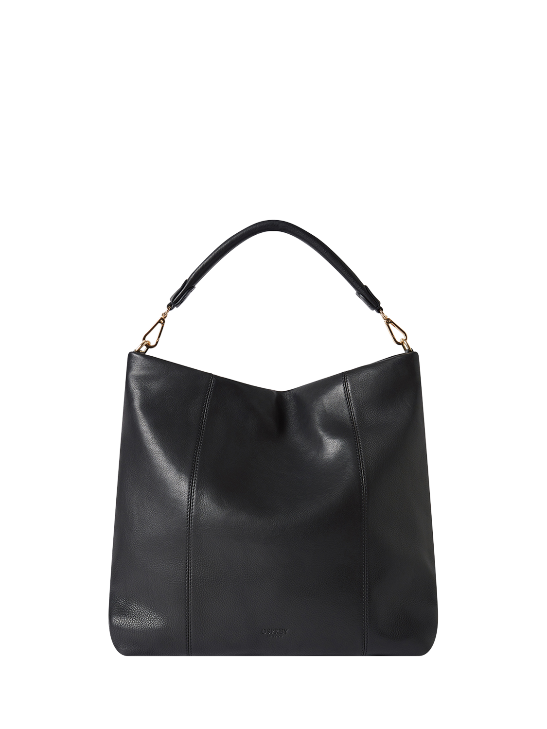 Product image 1 of 6, which shows OSPREY LONDON Carina Large Leather Hobo Bag, Black