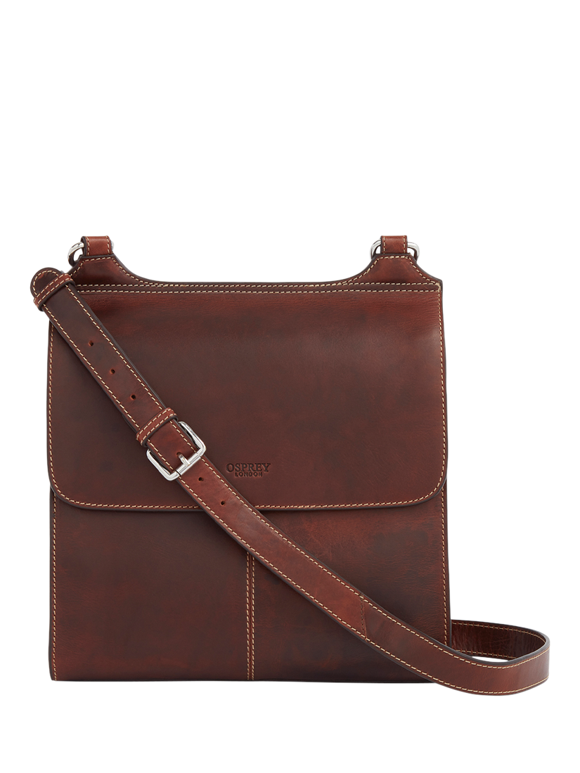 Product image 1 of 4, which shows OSPREY LONDON Narissa Leather Large Crossbody Bag, Chestnut