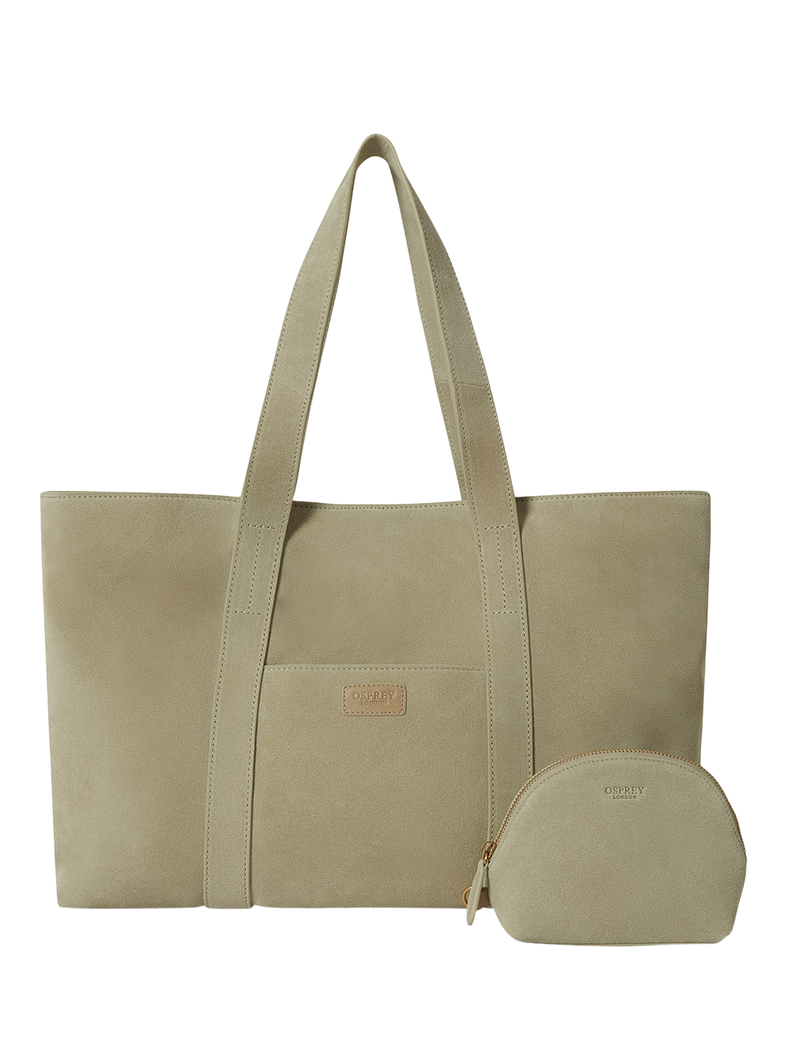 Product image 1 of 6, which shows OSPREY LONDON Large Suede Shopper Tote Bag, Pistachio