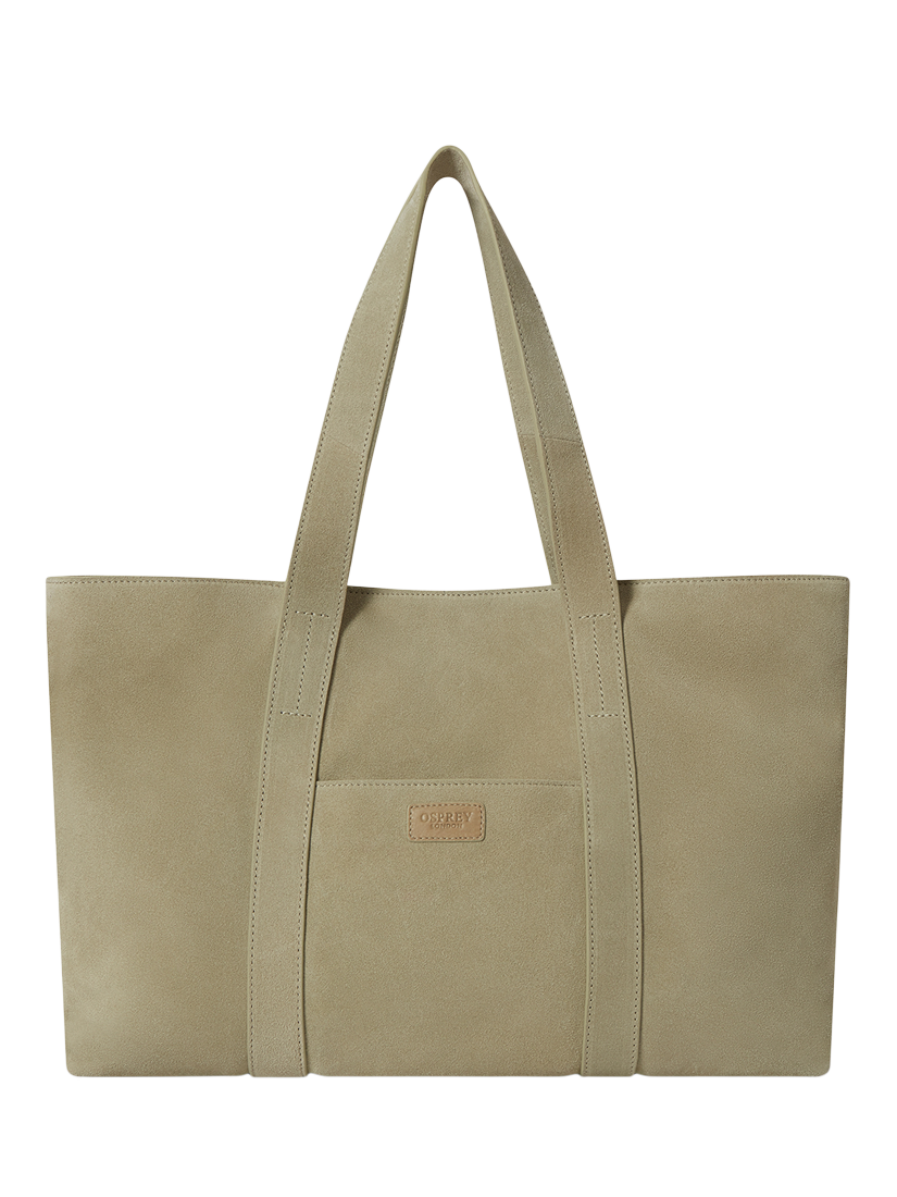 Product image 2 of 6, which shows OSPREY LONDON Large Suede Shopper Tote Bag, Pistachio