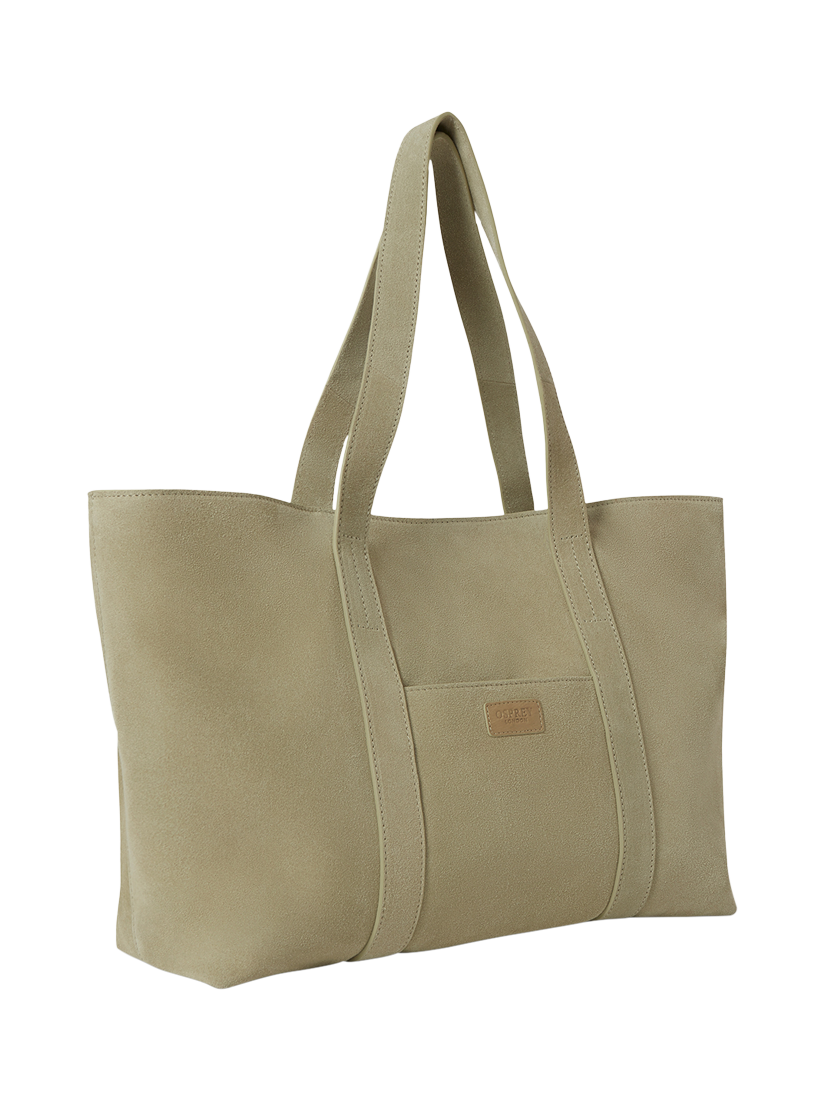 Product image 4 of 6, which shows OSPREY LONDON Large Suede Shopper Tote Bag, Pistachio
