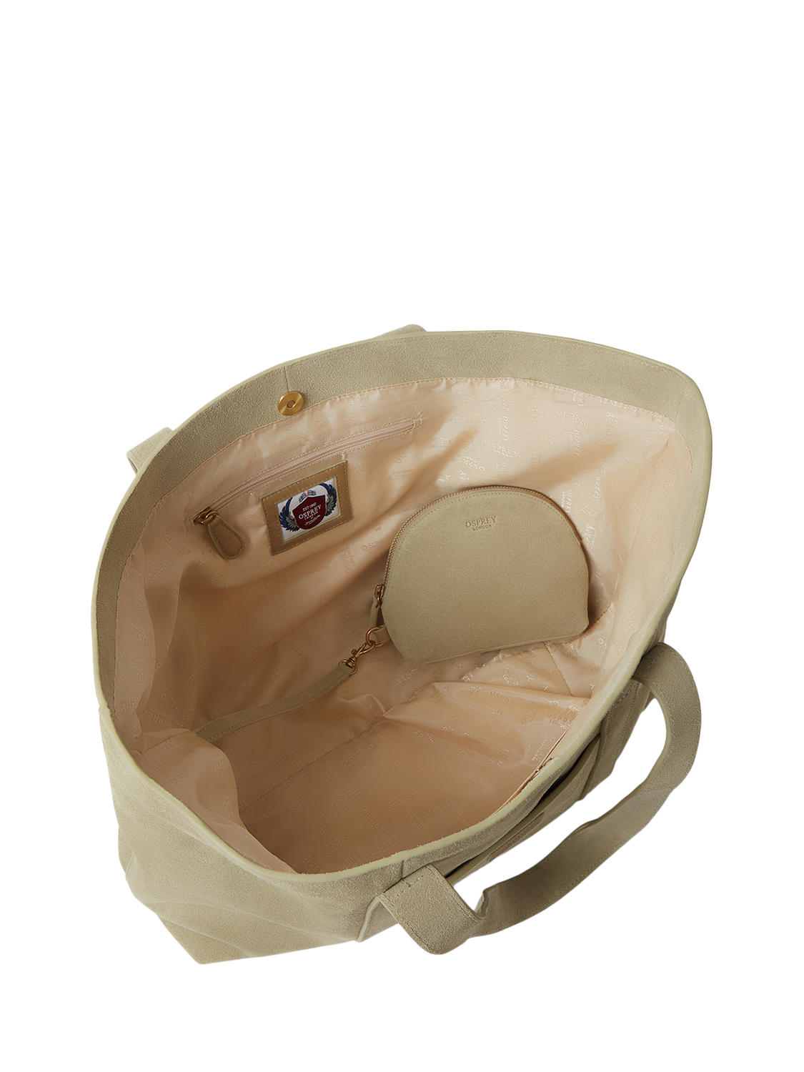 Product image 6 of 6, which shows OSPREY LONDON Large Suede Shopper Tote Bag, Pistachio