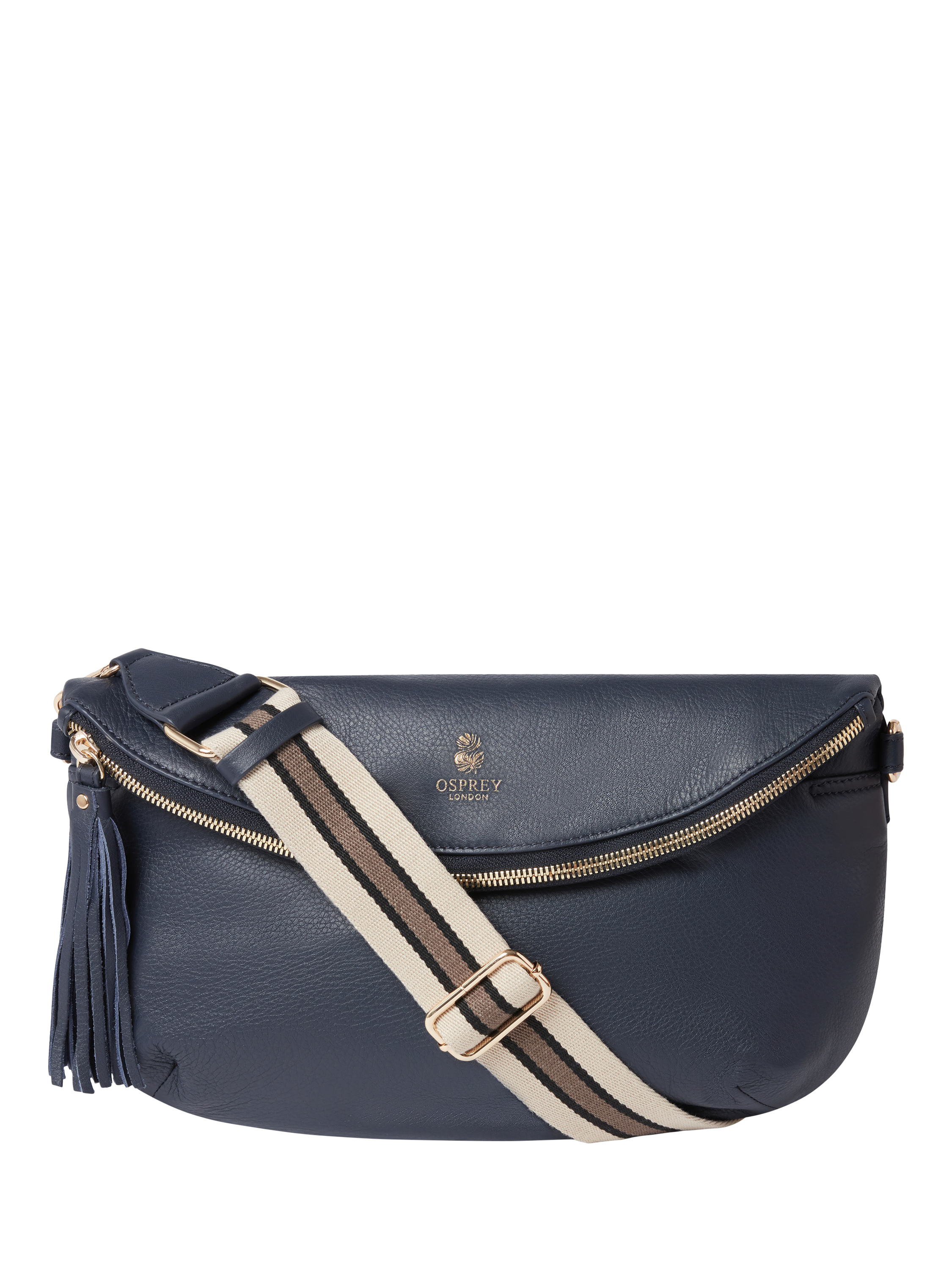 Product image 1 of 6, which shows OSPREY LONDON Milano Leather Multiway Bag, Navy