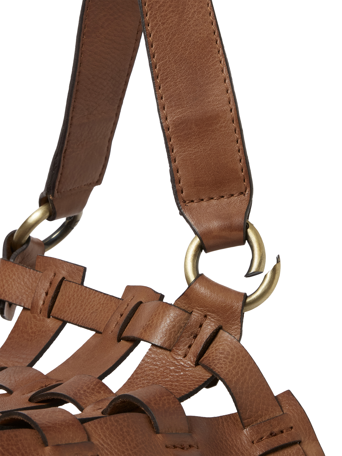 Product image 4 of 6, which shows OSPREY LONDON Ophelia Leather Woven Cage Tote Bag, Tan