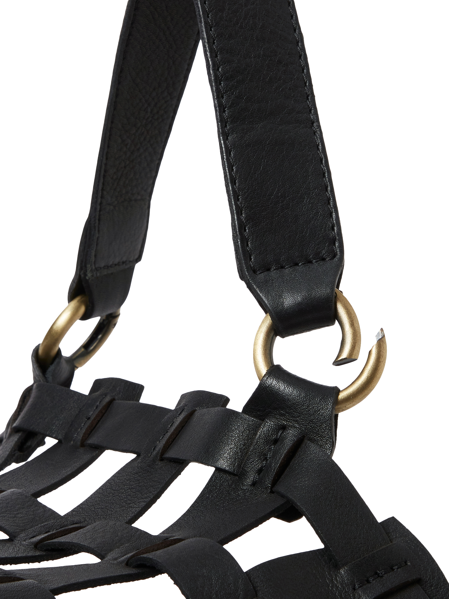 Product image 4 of 6, which shows OSPREY LONDON Ophelia Leather Woven Cage Tote Bag, Black