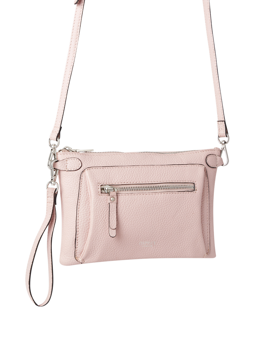 Product image 5 of 5, which shows OSPREY LONDON Ruby Leather Crossbody Clutch Bag, Shell
