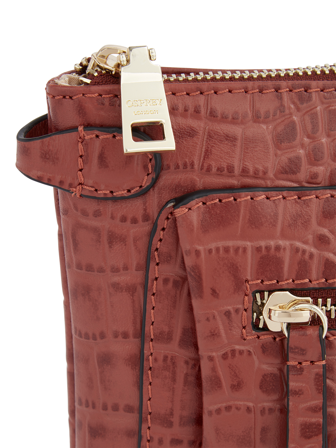 Product image 2 of 4, which shows OSPREY LONDON Ruby Croc Leather Crossbody Clutch Bag, Chestnut