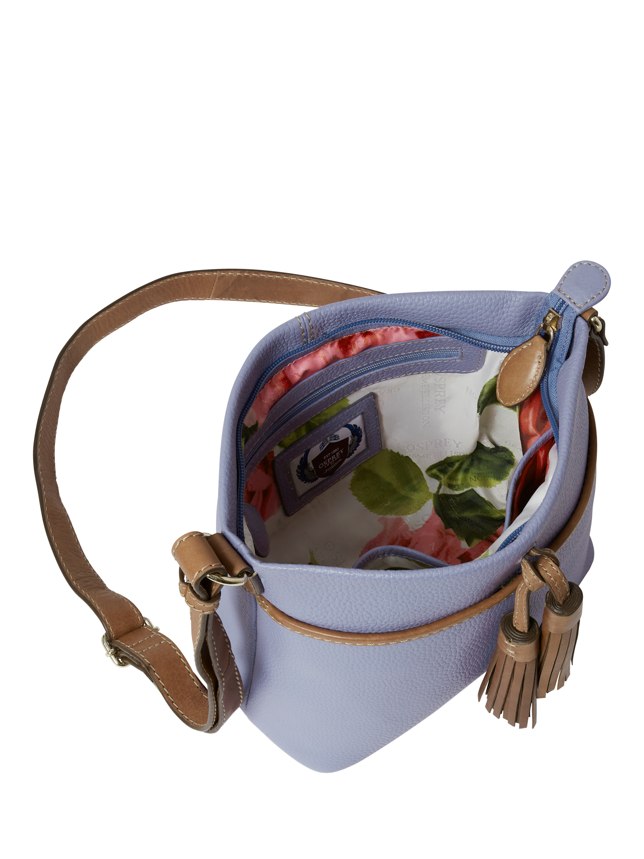 Product image 5 of 5, which shows OSPREY LONDON Savanna Leather Crossbody Bag, Purple