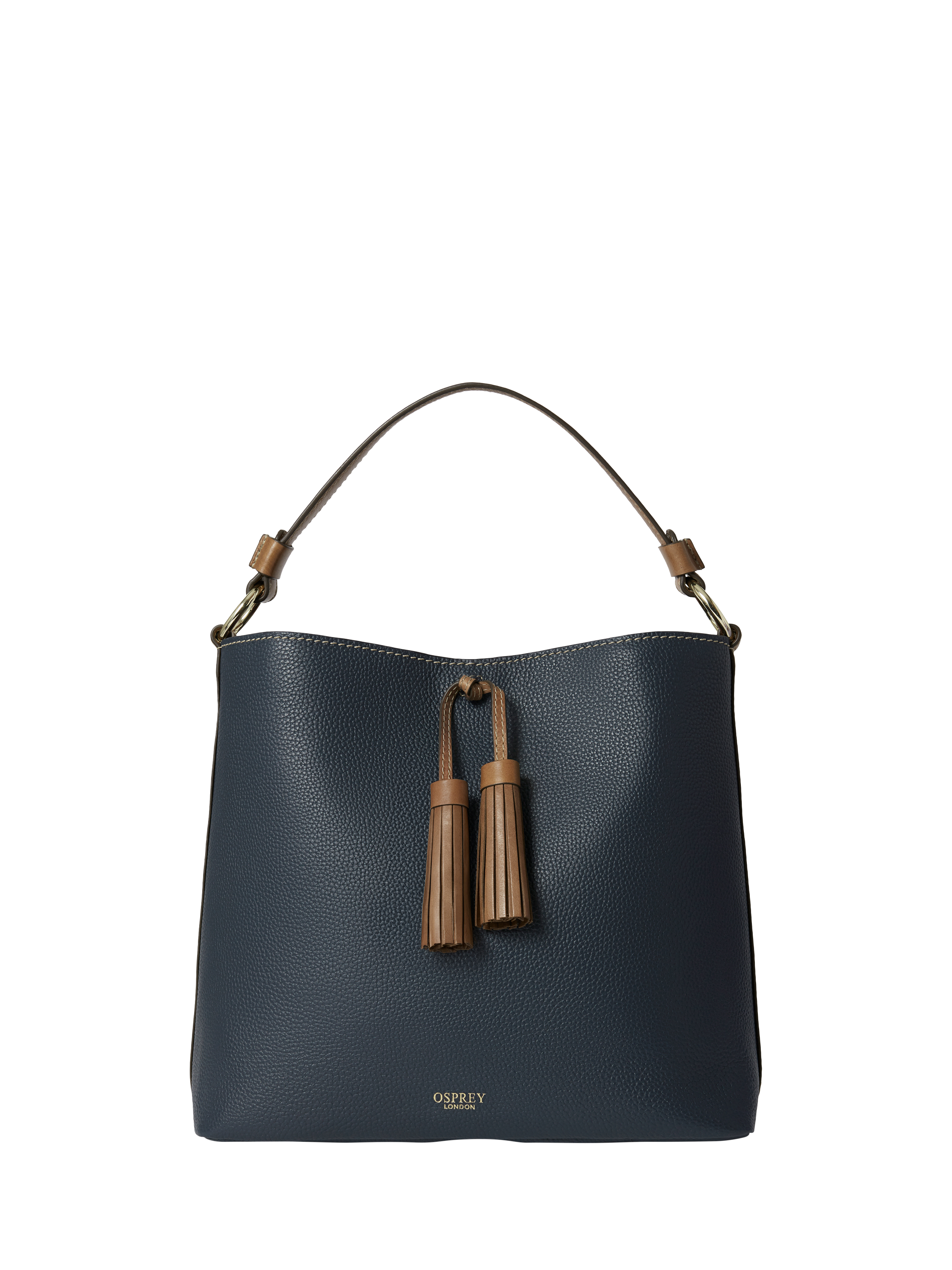 Product image 1 of 5, which shows OSPREY LONDON Savanna Leather Hobo Bag, Navy