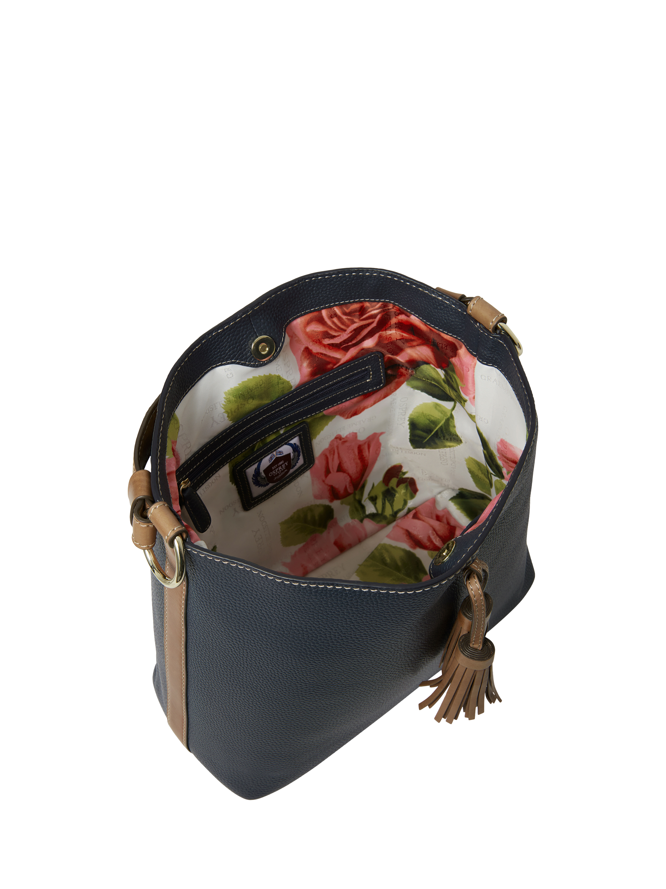 Product image 5 of 5, which shows OSPREY LONDON Savanna Leather Hobo Bag, Navy