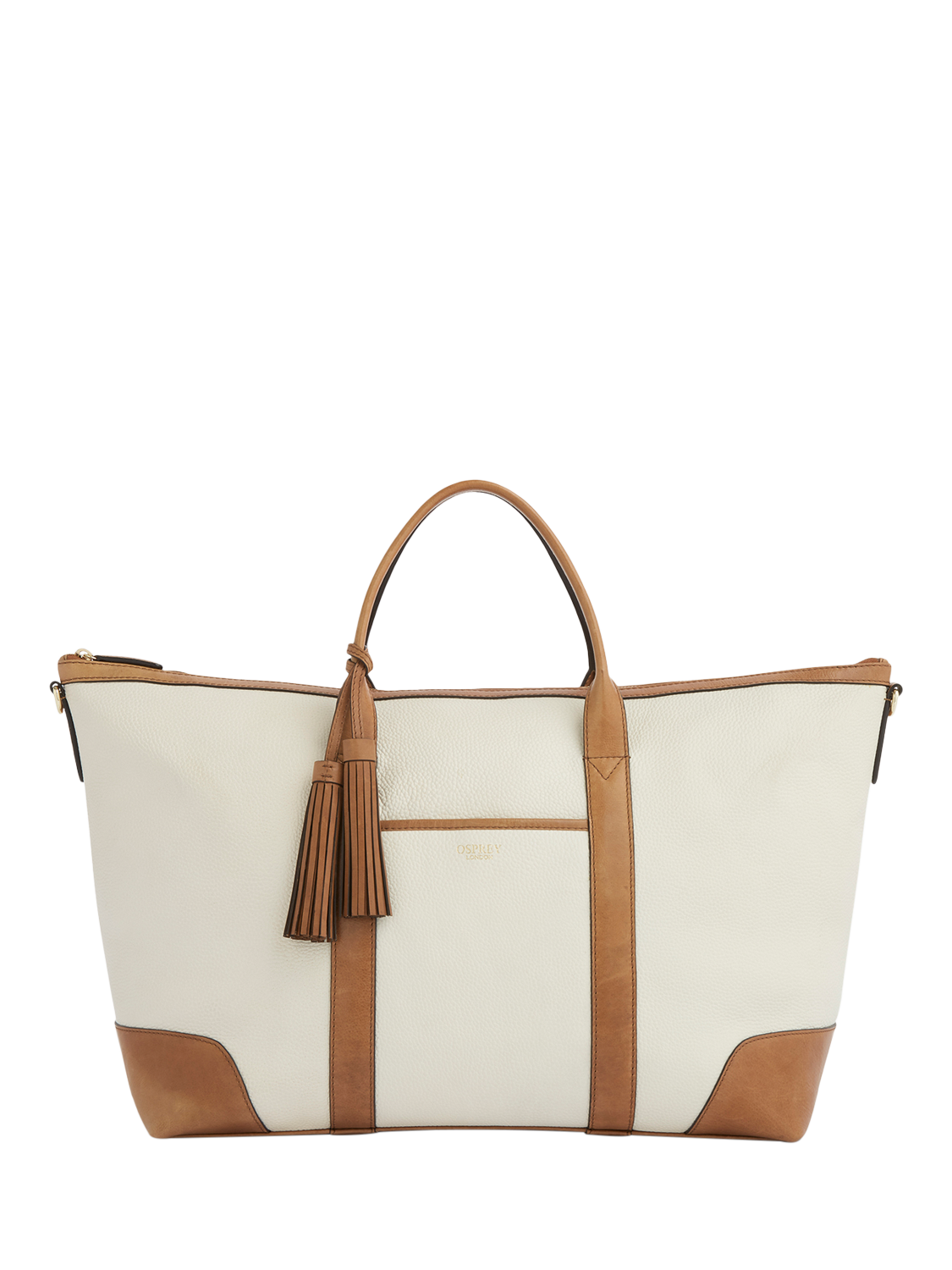 Product image 2 of 7, which shows OSPREY LONDON Savanna Leather Weekender Bag, Ivory