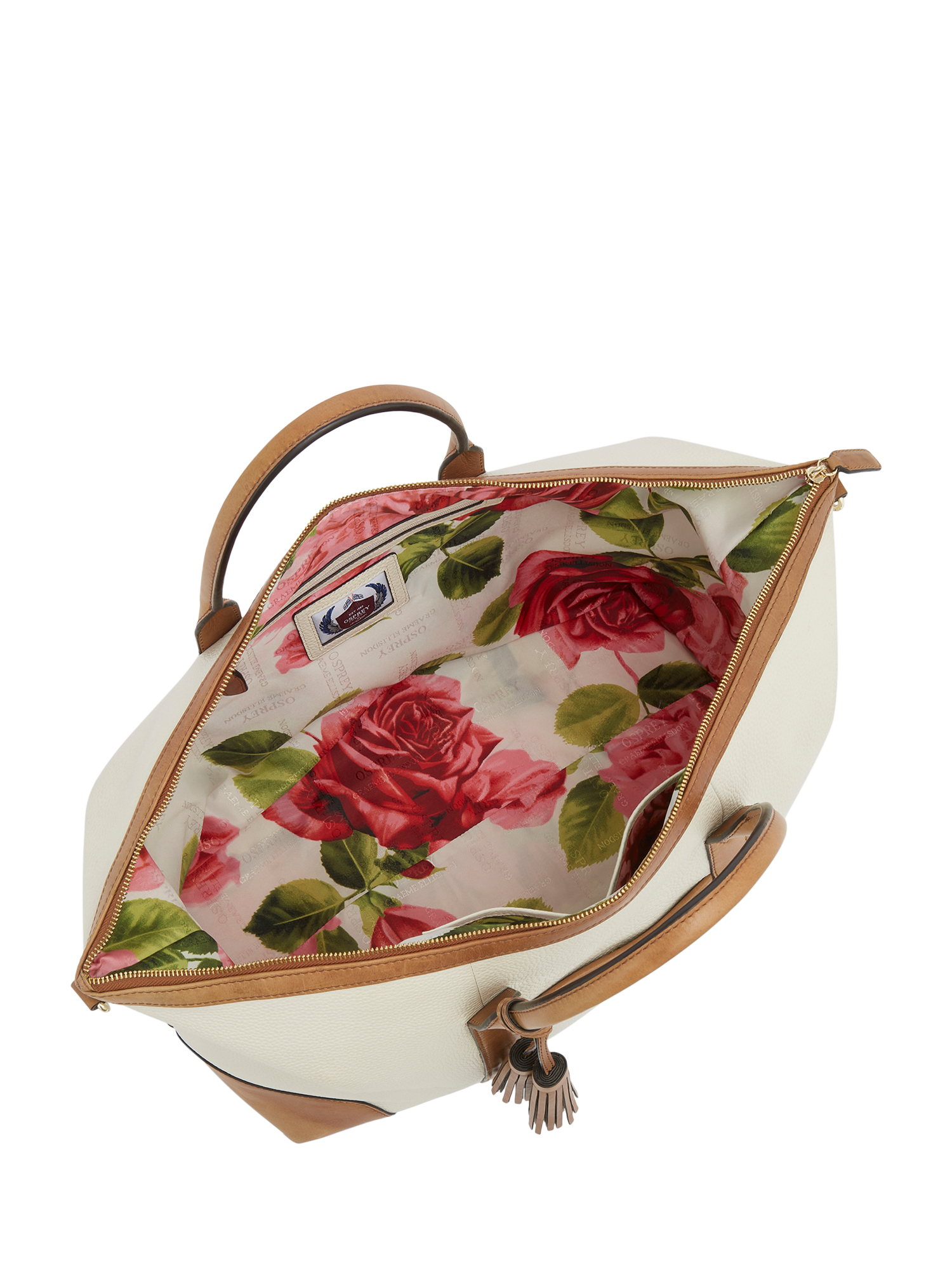 Product image 7 of 7, which shows OSPREY LONDON Savanna Leather Weekender Bag, Ivory