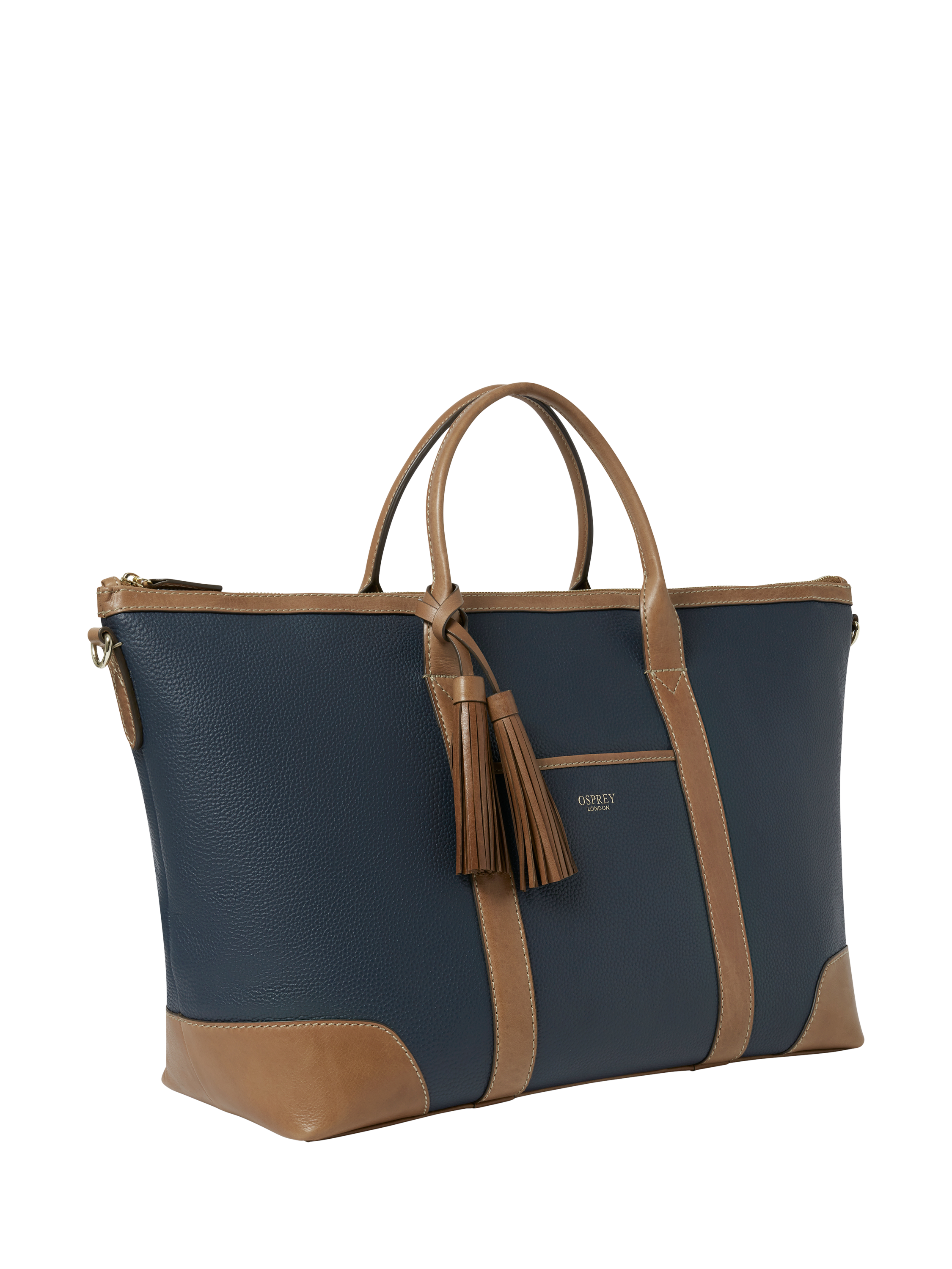 Product image 3 of 5, which shows OSPREY LONDON Savanna Leather Weekender Bag, Navy