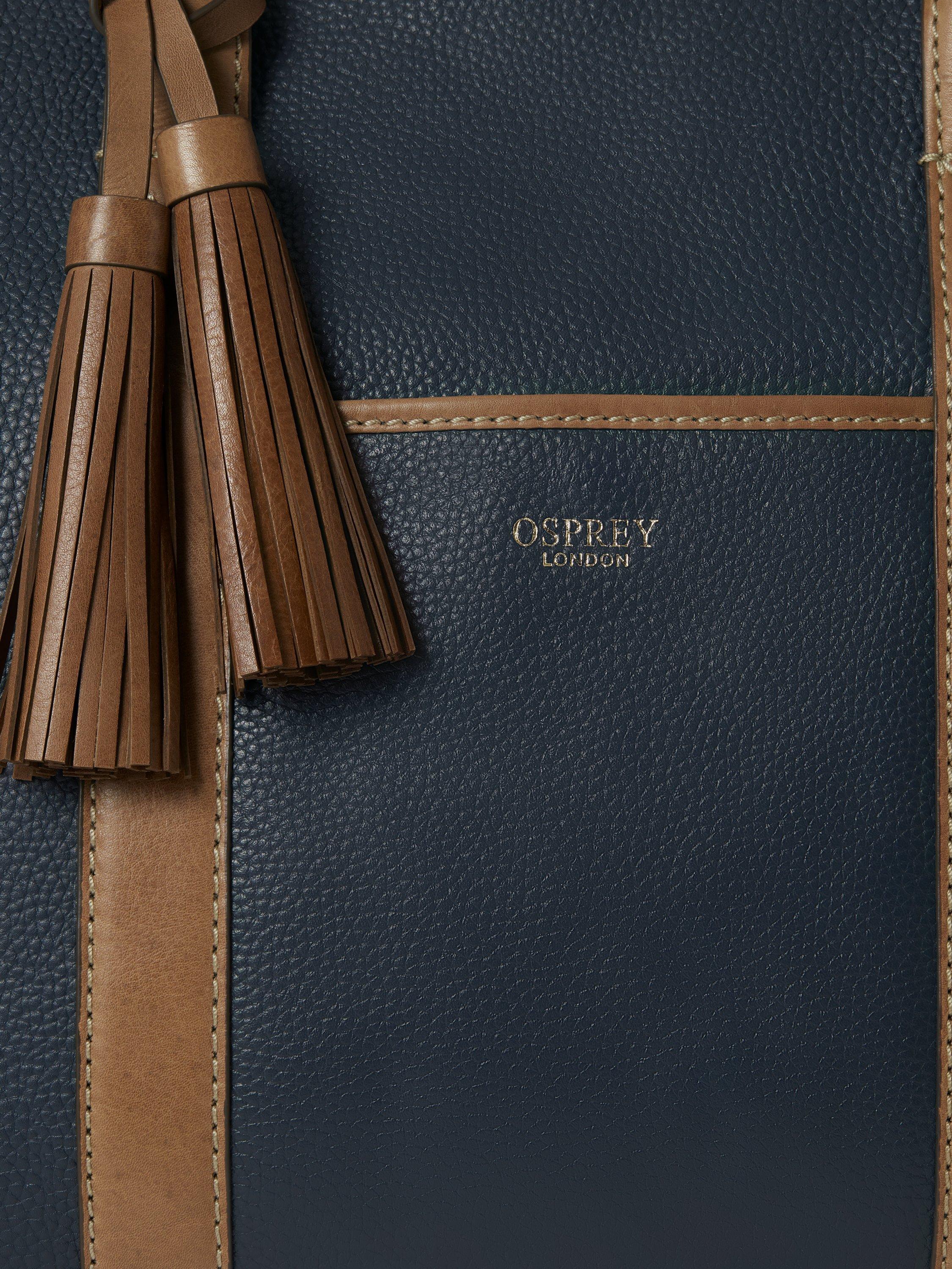 Product image 4 of 5, which shows OSPREY LONDON Savanna Leather Weekender Bag, Navy