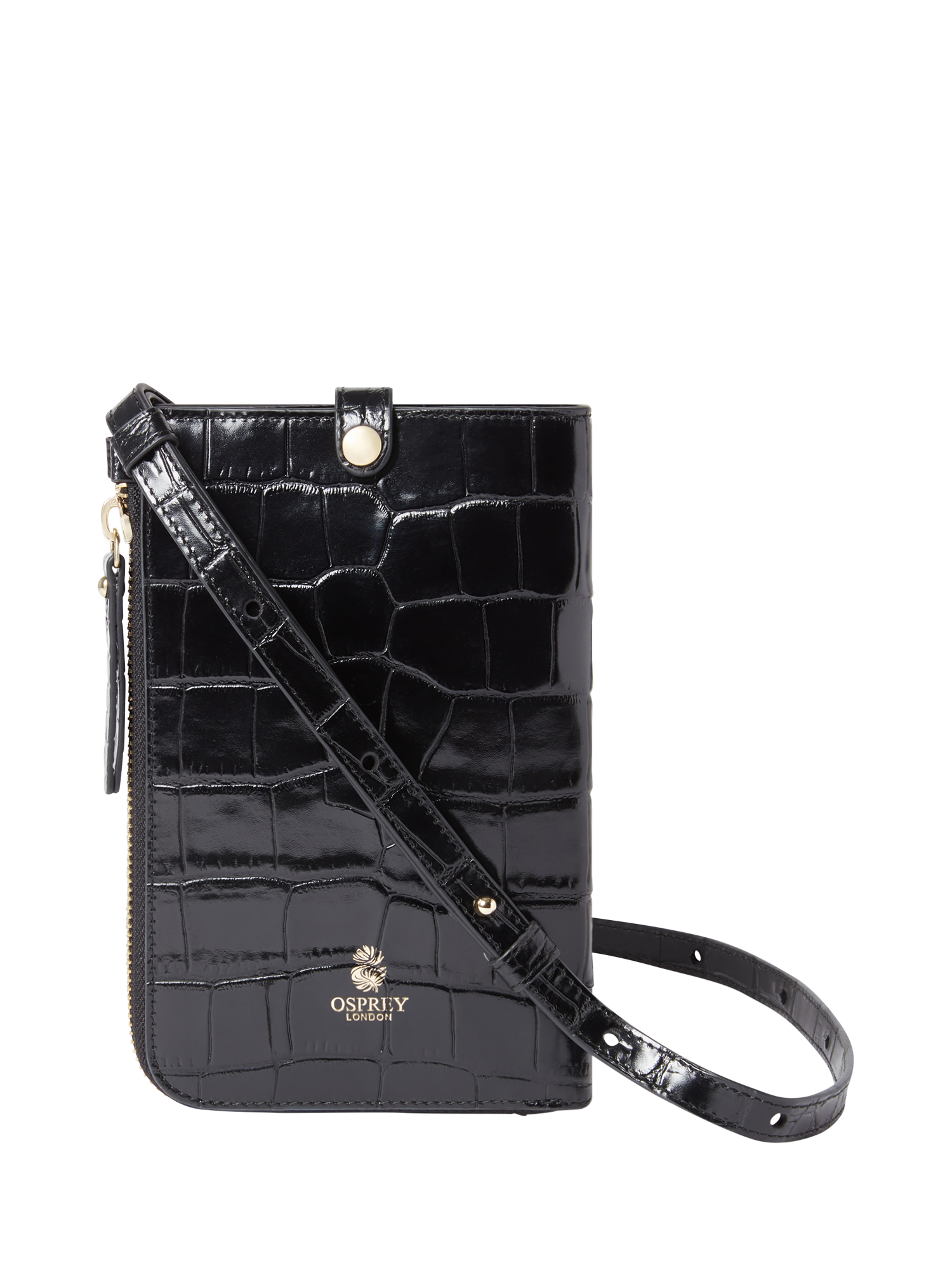 Product image 1 of 5, which shows OSPREY LONDON Wentworth Leather Phone Bag, Black