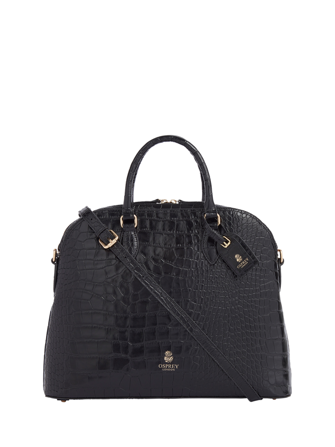 Product image 1 of 7, which shows OSPREY LONDON Wentworth Leather Shoulder Bag, Black