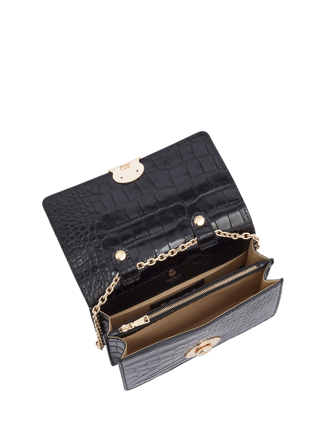 Product image 6 of 6, which shows OSPREY LONDON Wentworth Leather Crossbody Clutch Bag, Black