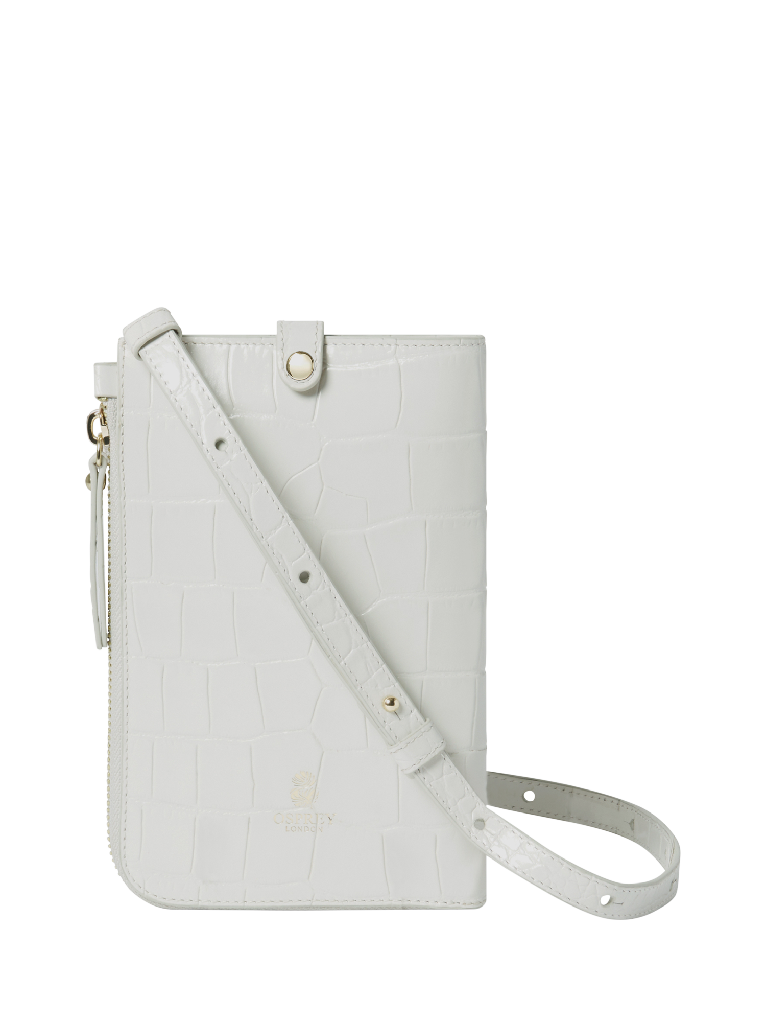 Product image 1 of 5, which shows OSPREY LONDON Wentworth Leather Phone Bag, Cloud