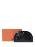 OSPREY LONDON Wentworth Croc Effect Leather Makeup Bag, Black
