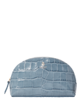 OSPREY LONDON Wentworth Croc Effect Leather Makeup Bag, Smoke Blue