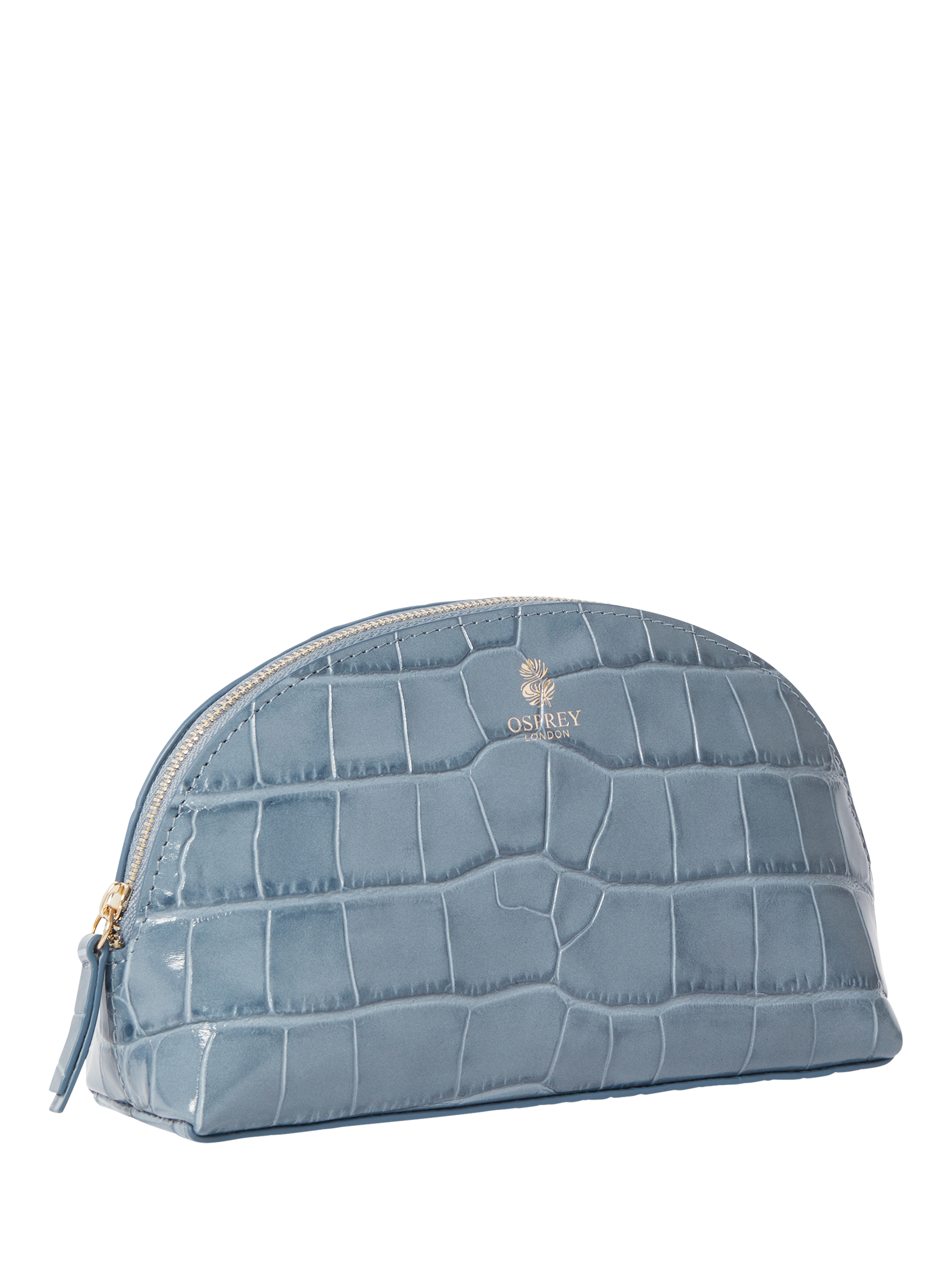Product image 3 of 5, which shows OSPREY LONDON Wentworth Croc Effect Leather Makeup Bag, Smoke Blue