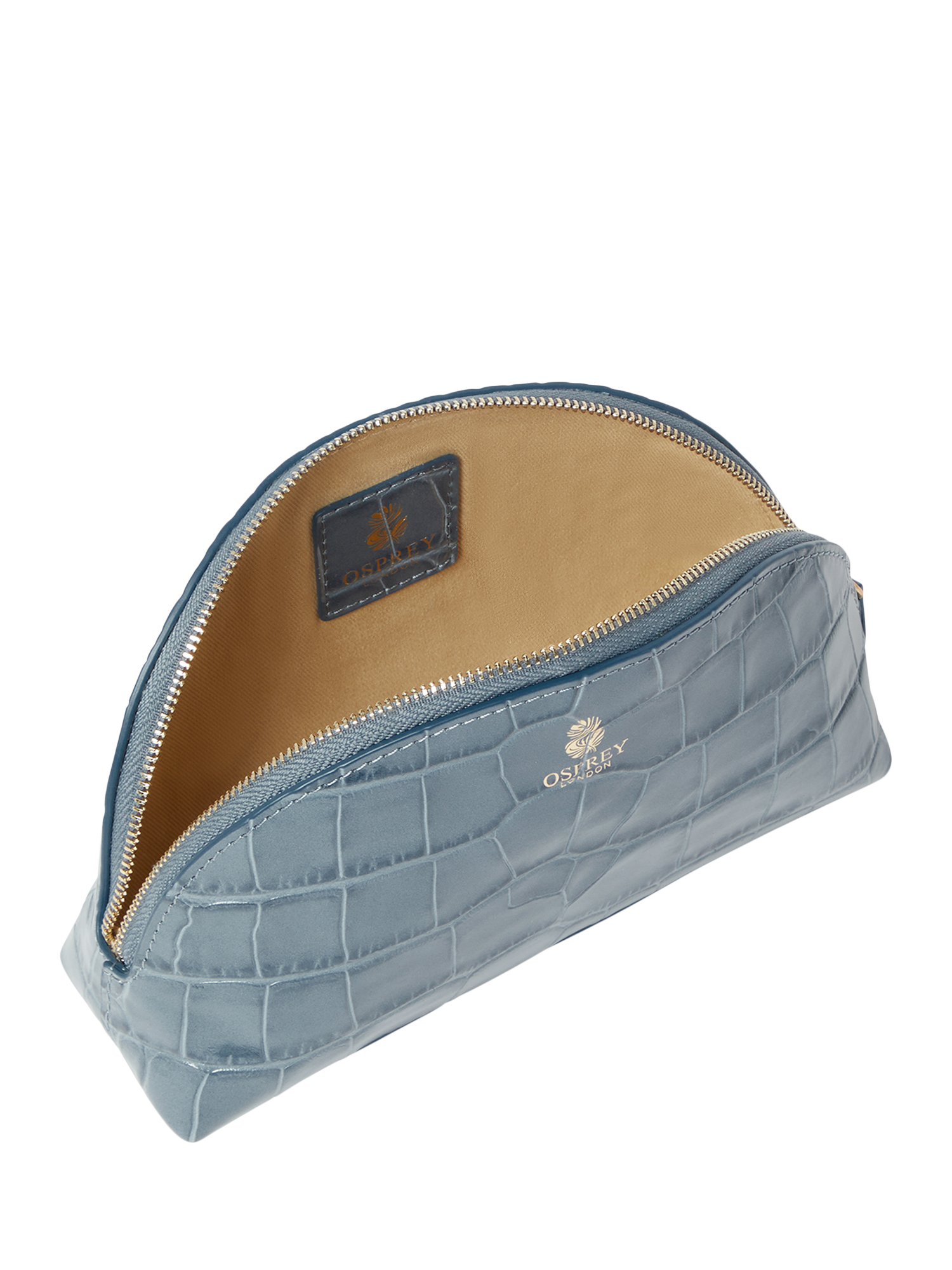 Product image 5 of 5, which shows OSPREY LONDON Wentworth Croc Effect Leather Makeup Bag, Smoke Blue