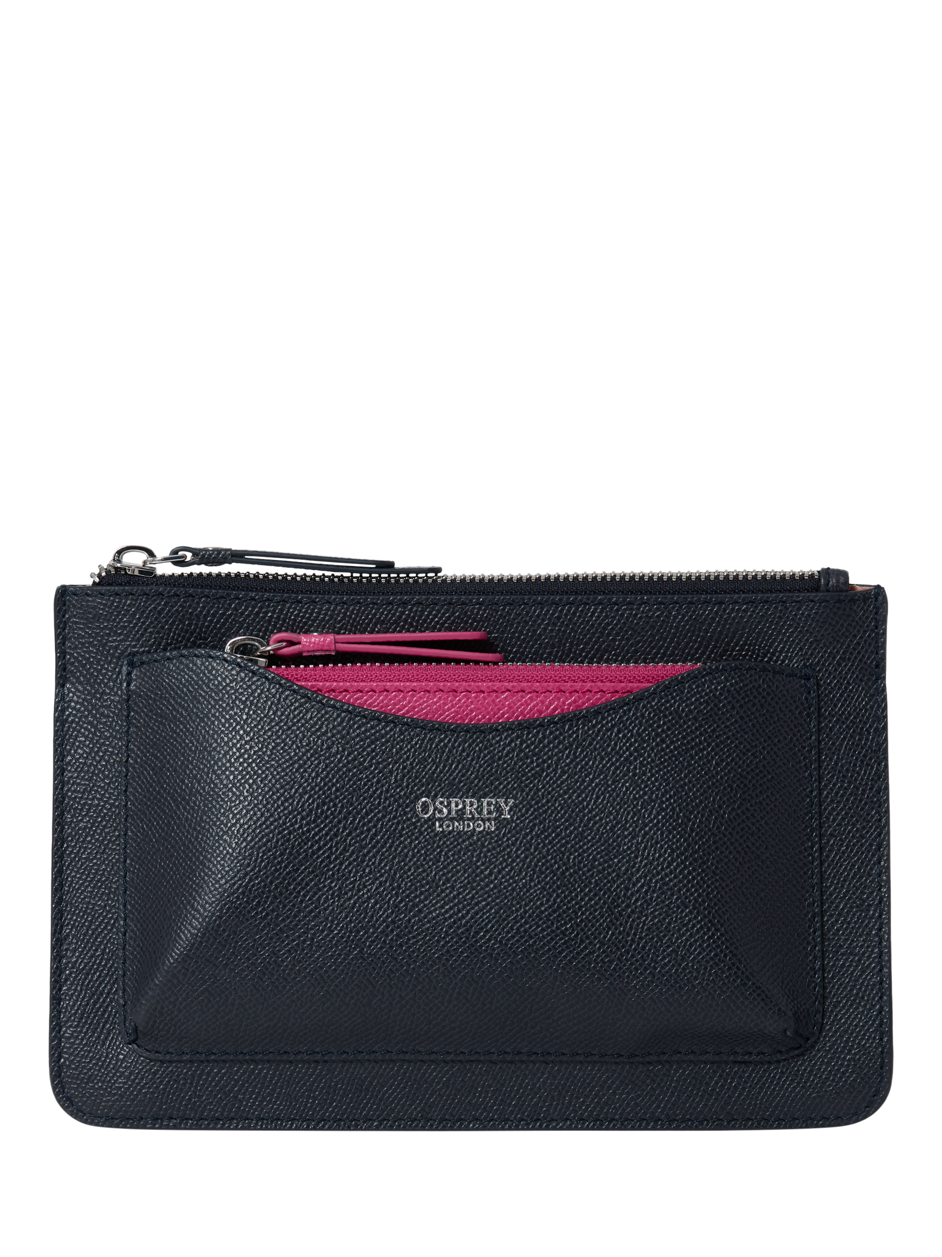 Product image 2 of 6, which shows OSPREY LONDON Viva Leather Travel Pouch, Navy & Pink