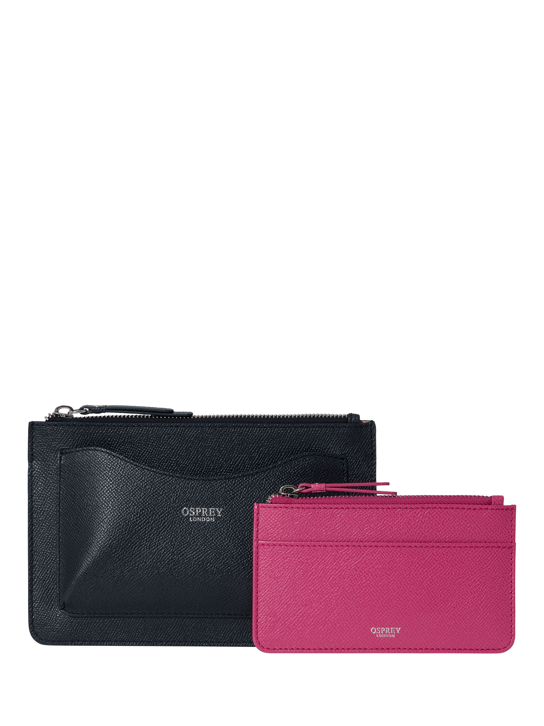 Product image 3 of 6, which shows OSPREY LONDON Viva Leather Travel Pouch, Navy & Pink