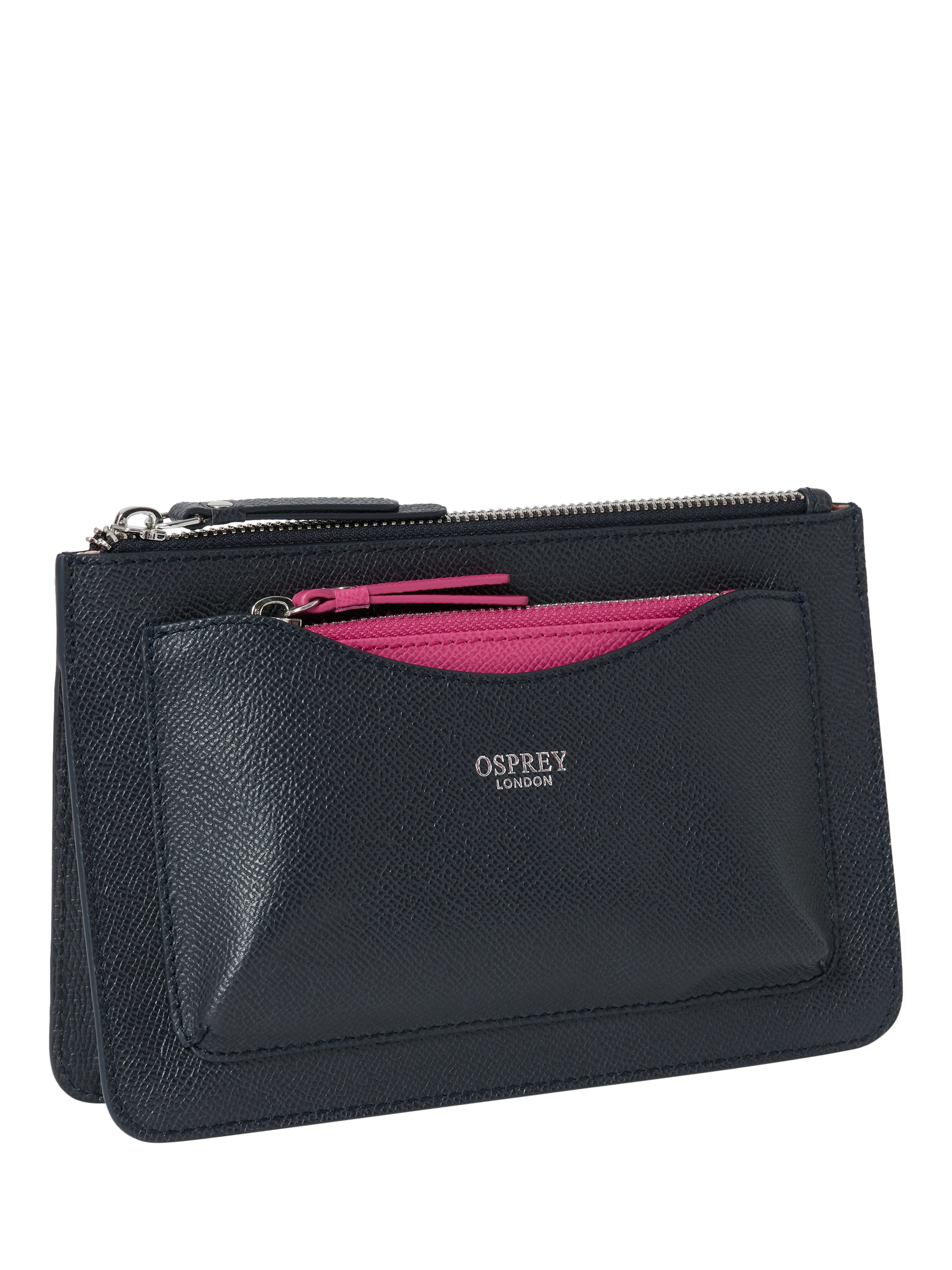 Product image 4 of 6, which shows OSPREY LONDON Viva Leather Travel Pouch, Navy & Pink