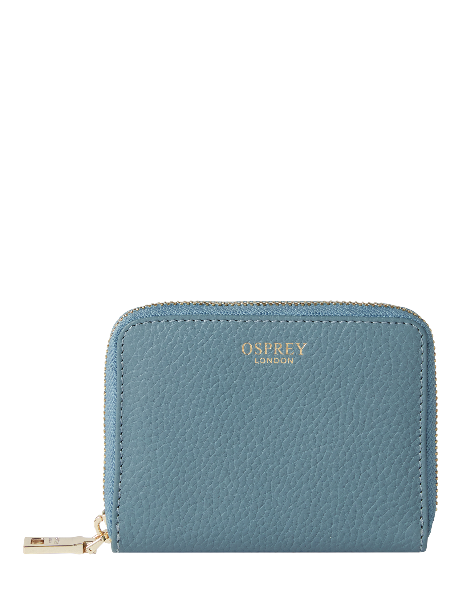 Product image 1 of 4, which shows OSPREY LONDON Collier Leather Zip Purse, Light Teal
