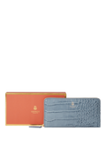 OSPREY LONDON Wentworth Large Croc Effect Leather Purse, Smoke Blue
