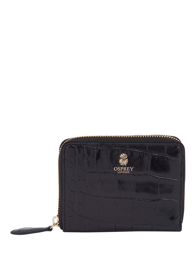 Product image 1 of 6, which shows OSPREY LONDON Wentworth Croc Leather Zip Purse, Black