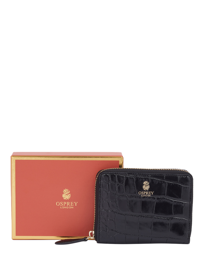 Product image 2 of 6, which shows OSPREY LONDON Wentworth Croc Leather Zip Purse, Black