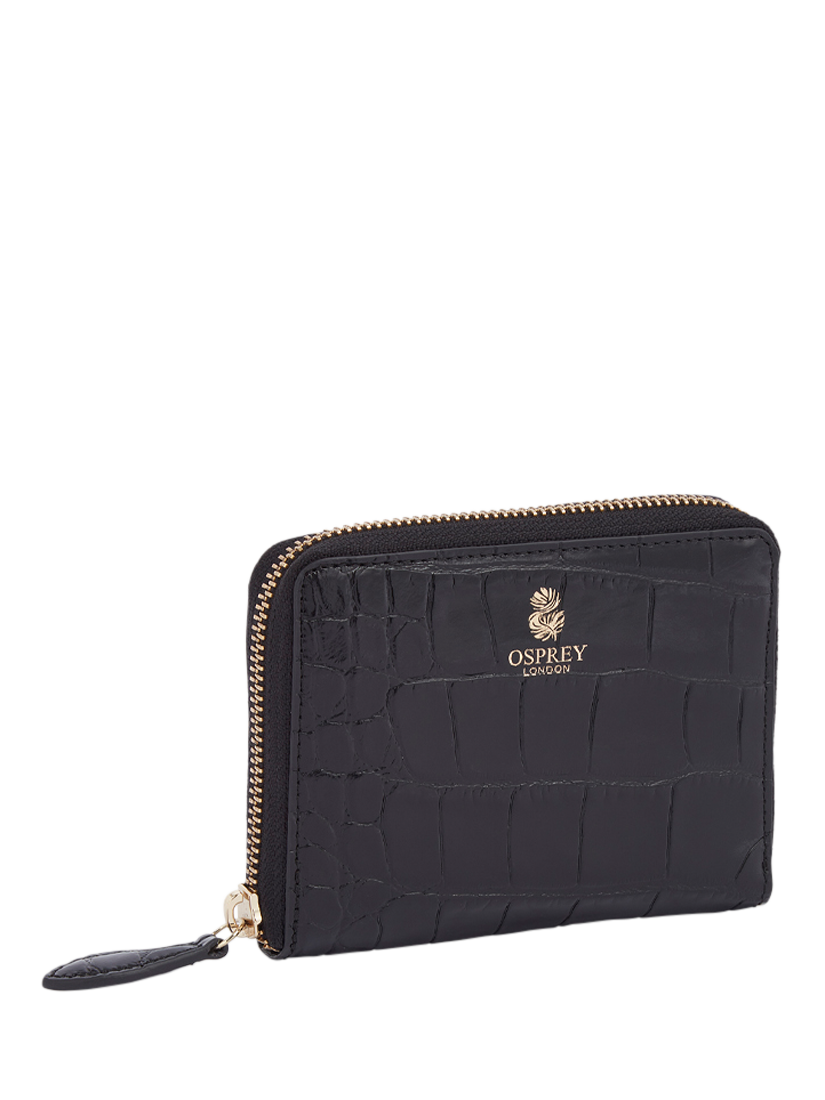 Product image 6 of 6, which shows OSPREY LONDON Wentworth Croc Leather Zip Purse, Black