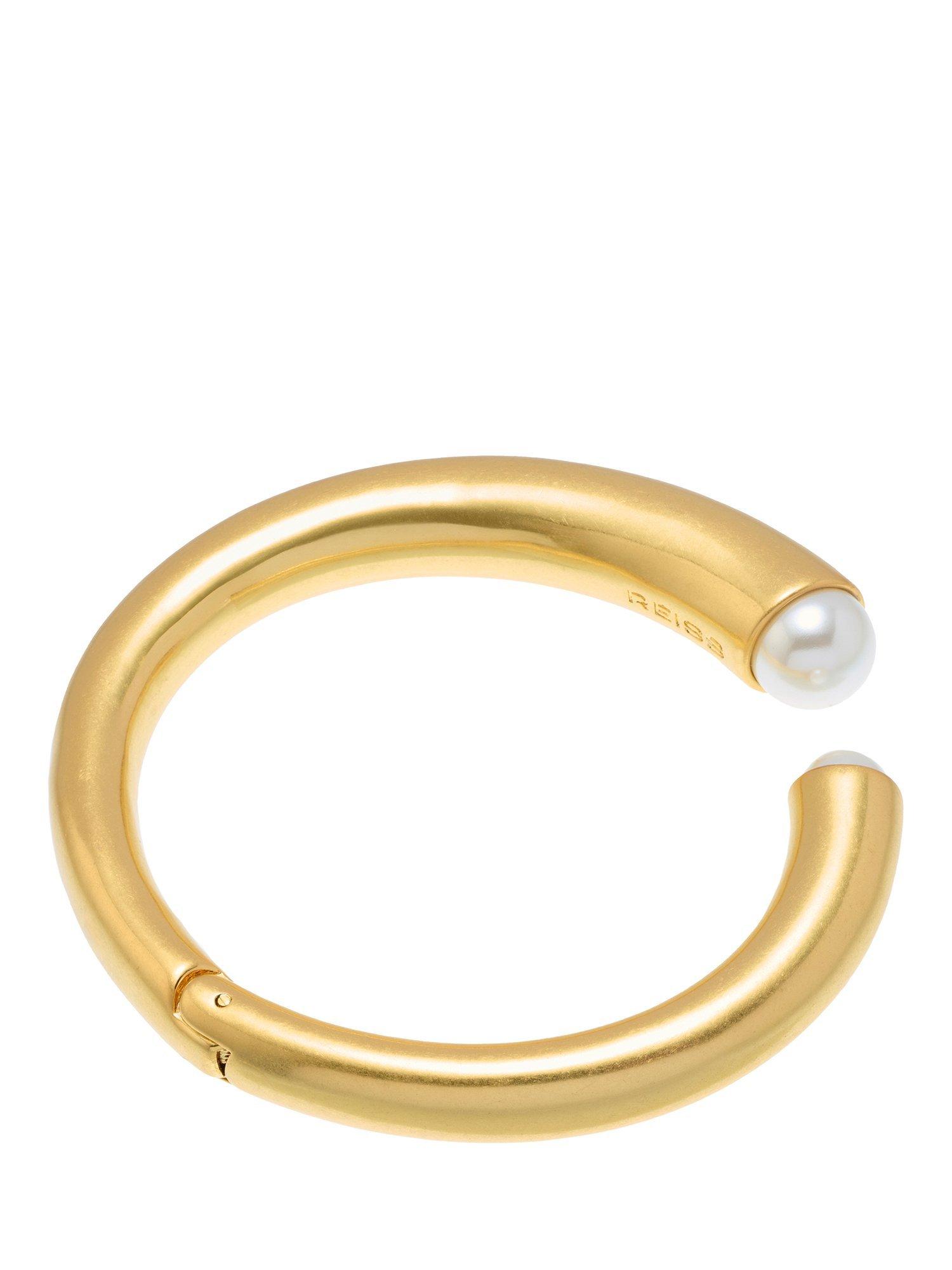 Product image 1 of 6, which shows Reiss Alana Curve Pearl Cuff Bangle, Gold