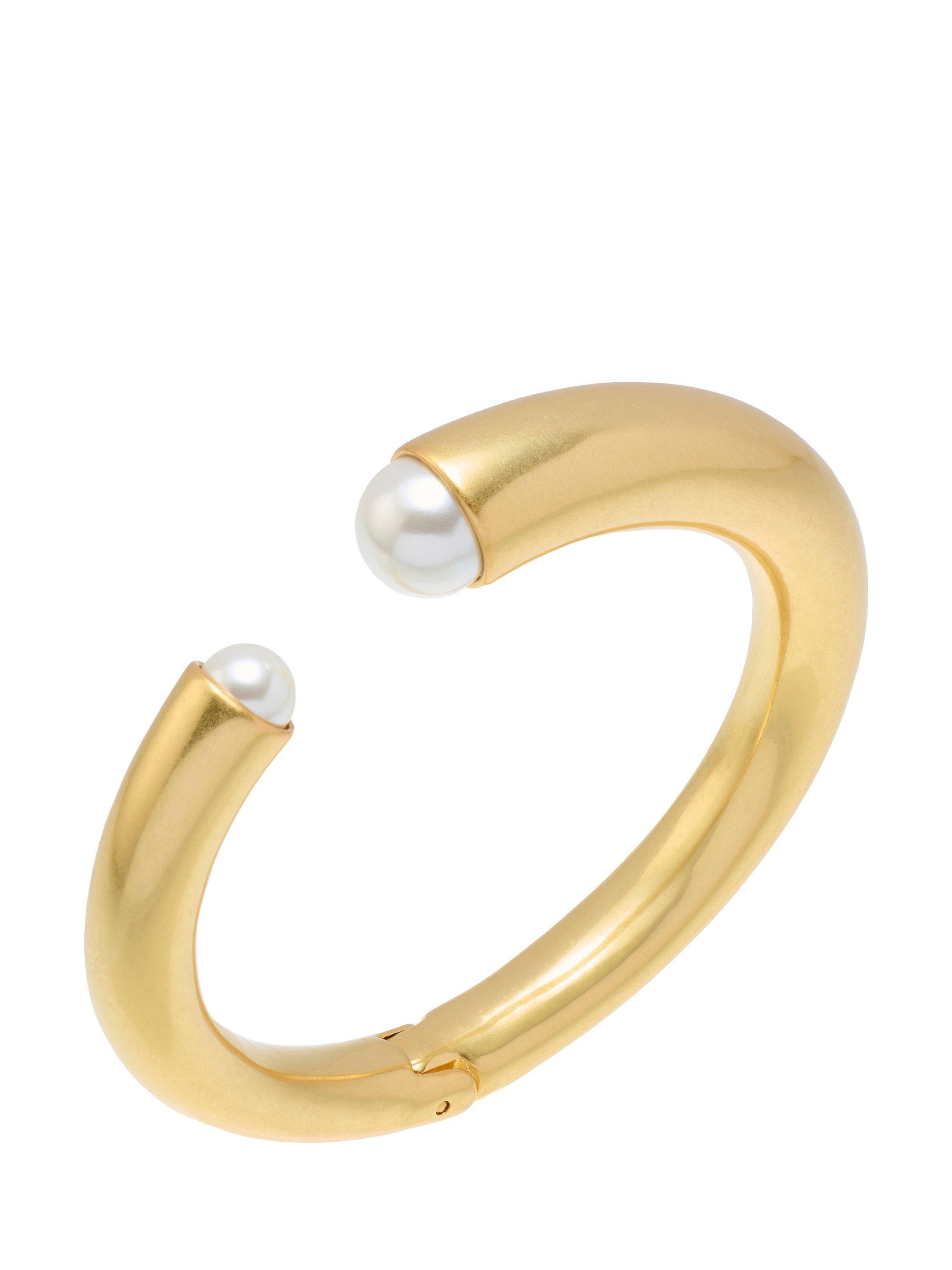 Product image 3 of 6, which shows Reiss Alana Curve Pearl Cuff Bangle, Gold