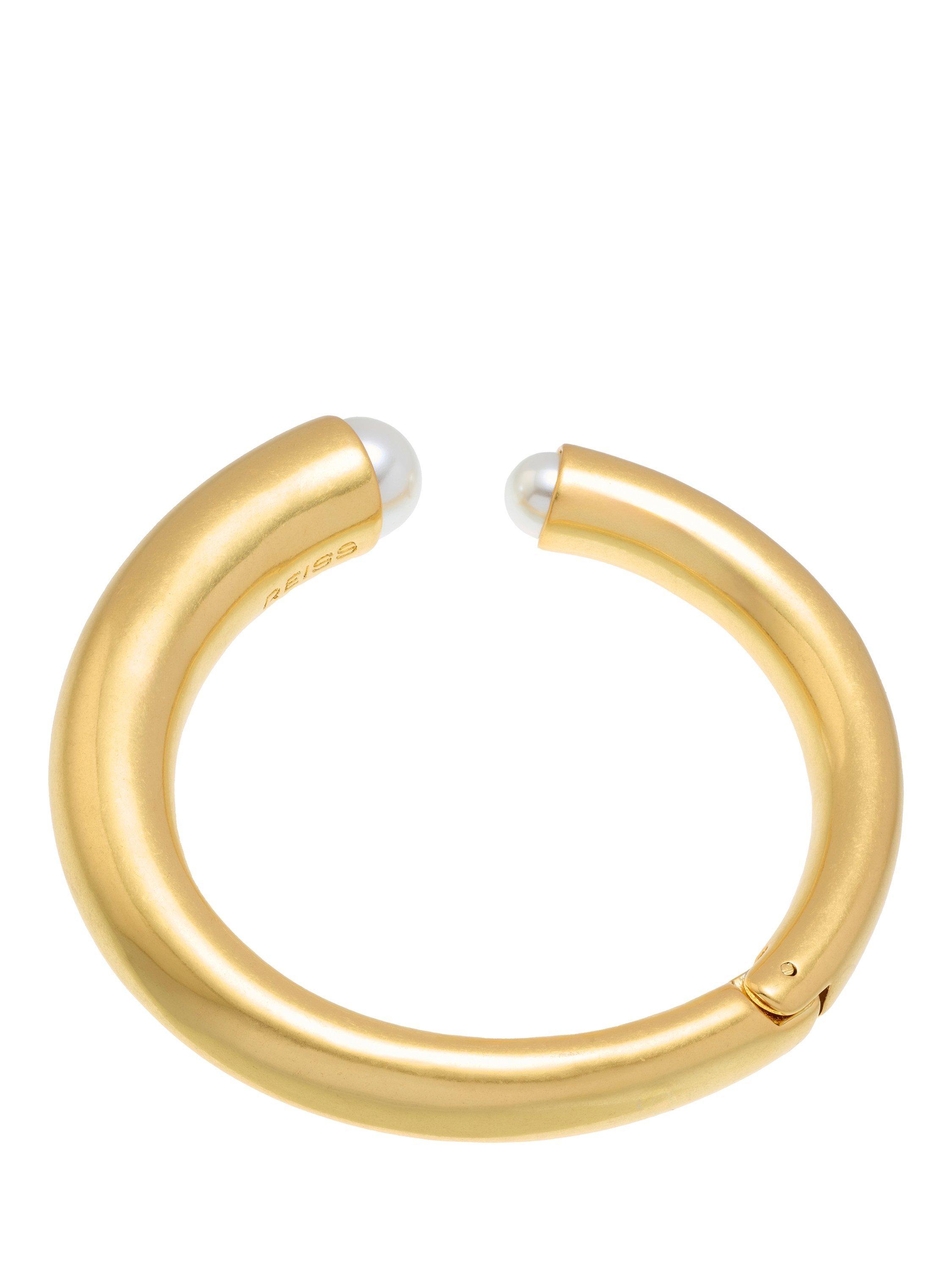 Product image 4 of 6, which shows Reiss Alana Curve Pearl Cuff Bangle, Gold