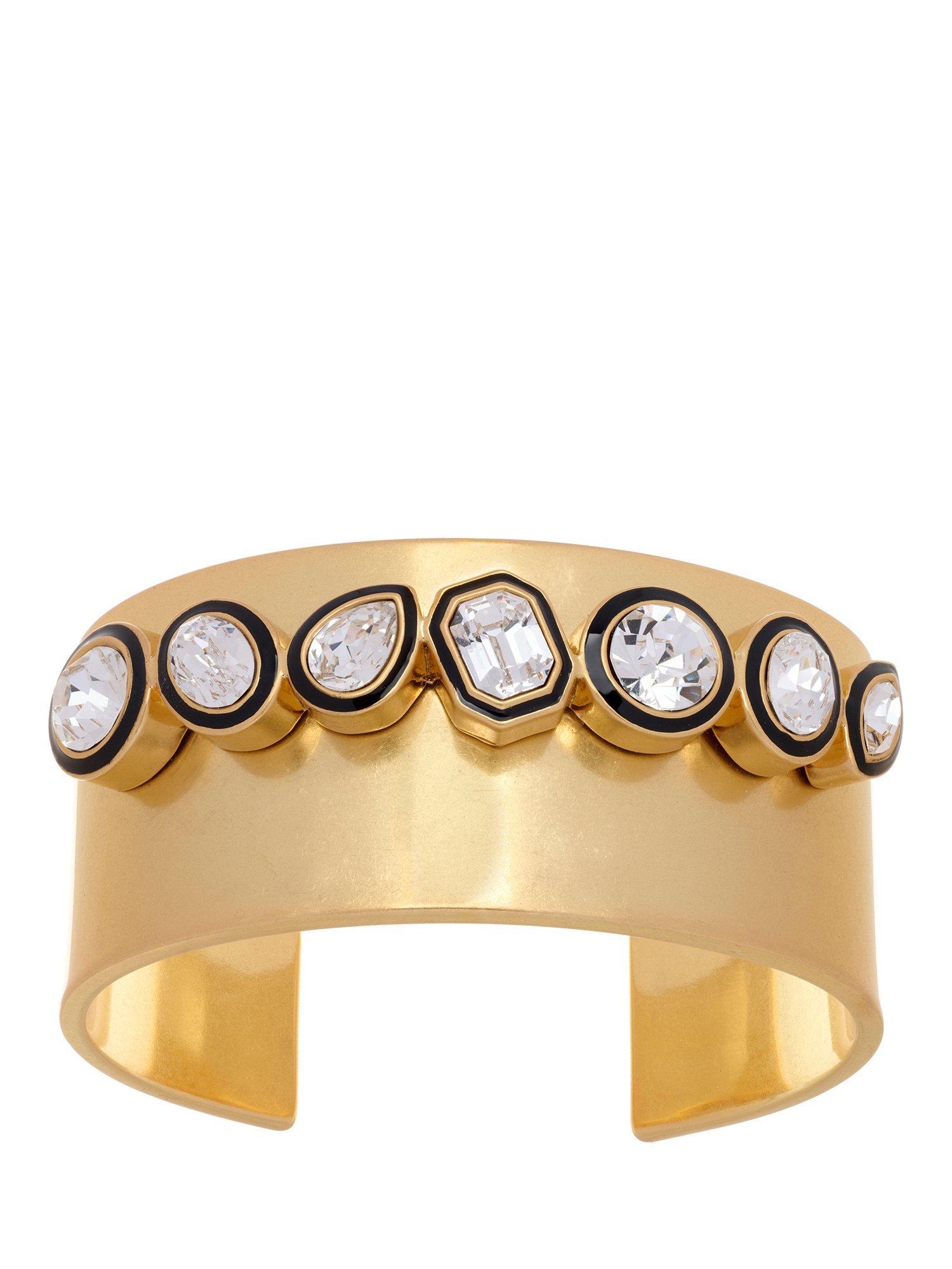 Product image 1 of 6, which shows Reiss Cressida Crystal Rock Enamel Cuff, Gold