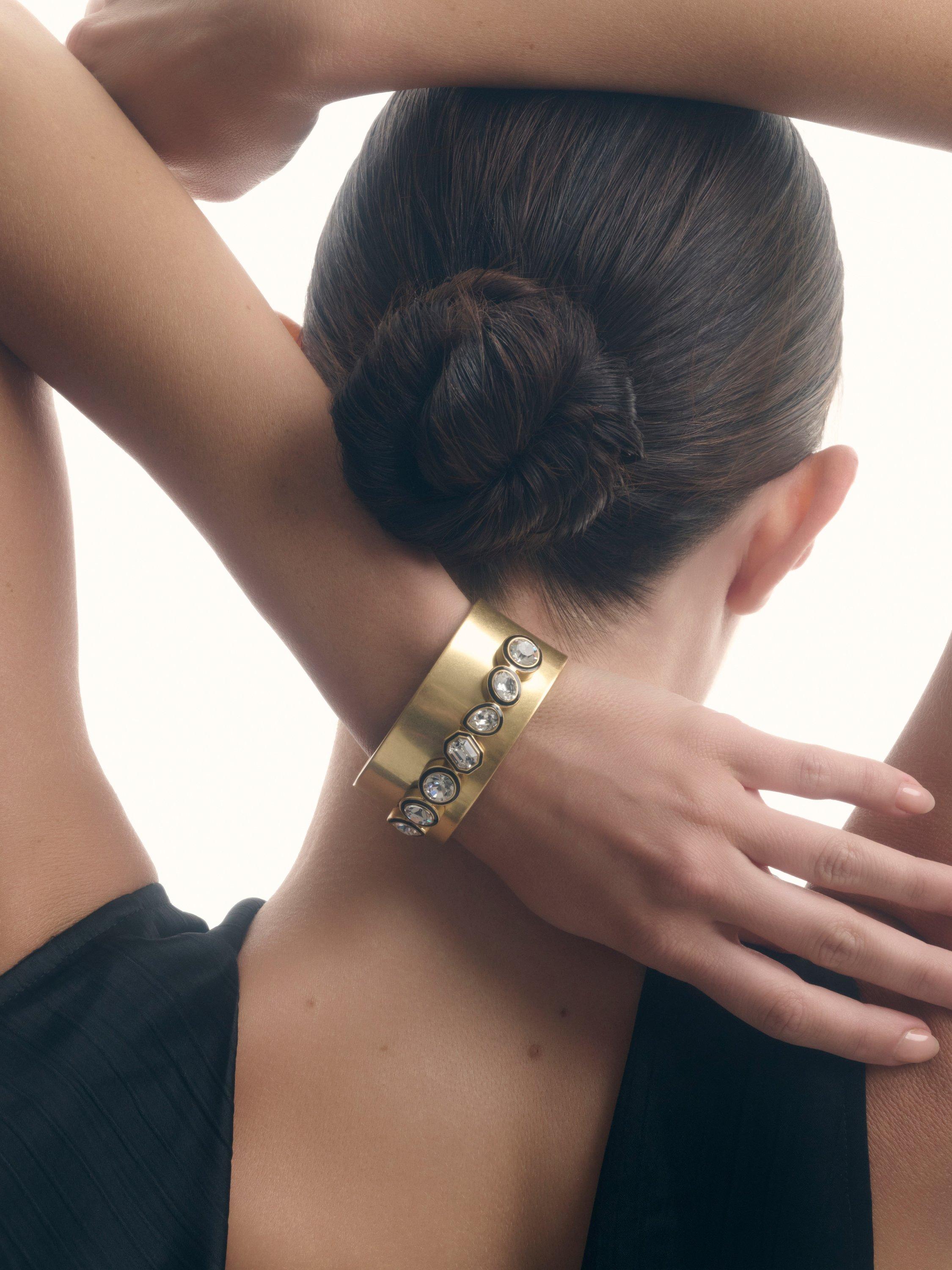 Product image 2 of 6, which shows Reiss Cressida Crystal Rock Enamel Cuff, Gold