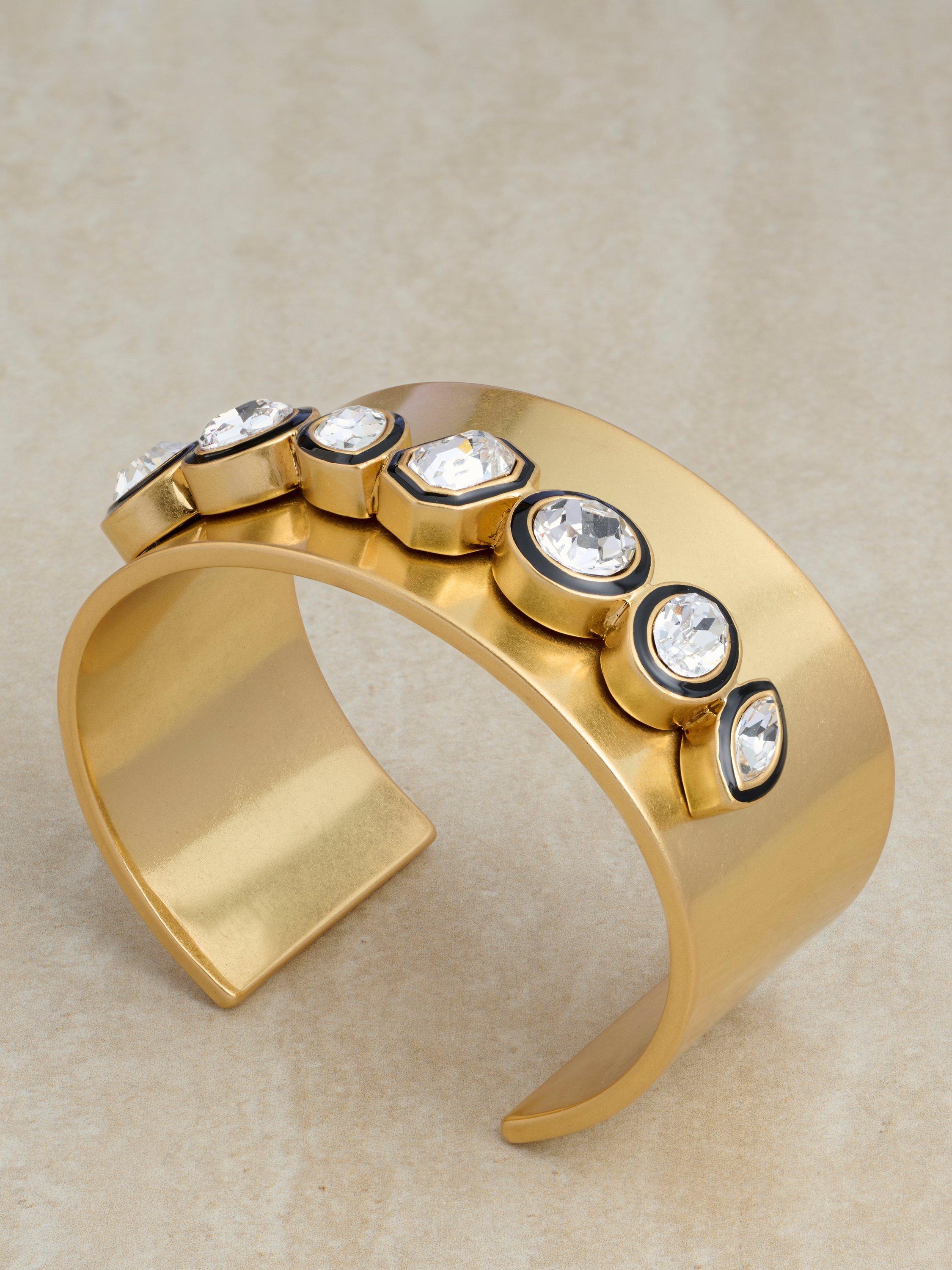 Product image 5 of 6, which shows Reiss Cressida Crystal Rock Enamel Cuff, Gold