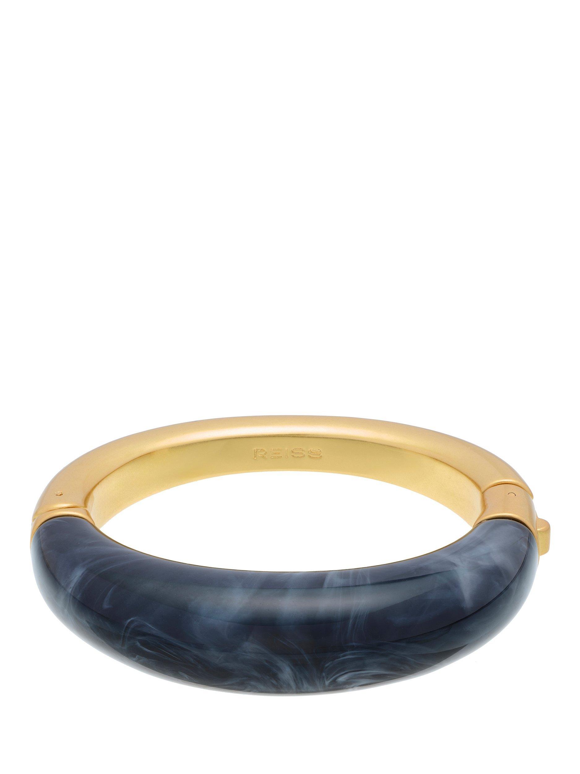 Product image 1 of 6, which shows Reiss Salma Scoop Hinged Bangle, Gold/Black