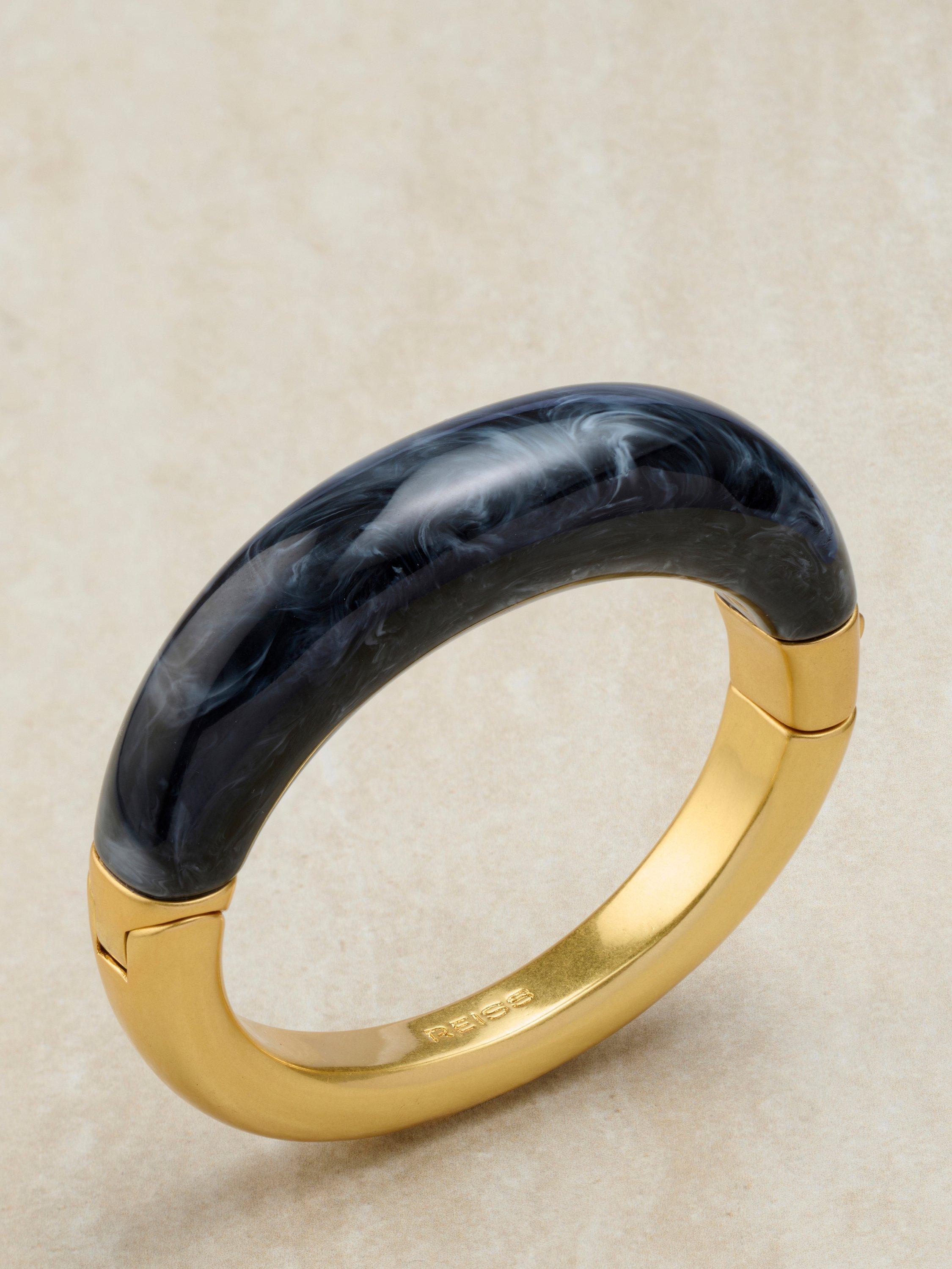 Product image 5 of 6, which shows Reiss Salma Scoop Hinged Bangle, Gold/Black