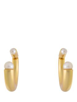 Reiss Anais Curve Hoop Earrings, Gold/Pearl, Gold/Pearl