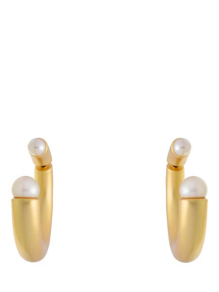 Reiss Anais Curve Hoop Earrings, Gold/Pearl, Gold/Pearl