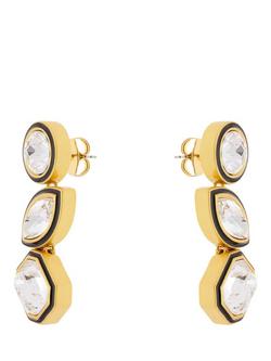 Reiss Crista Crystal Rock Enamel Drop Earrings, Gold/Black, Gold/Black