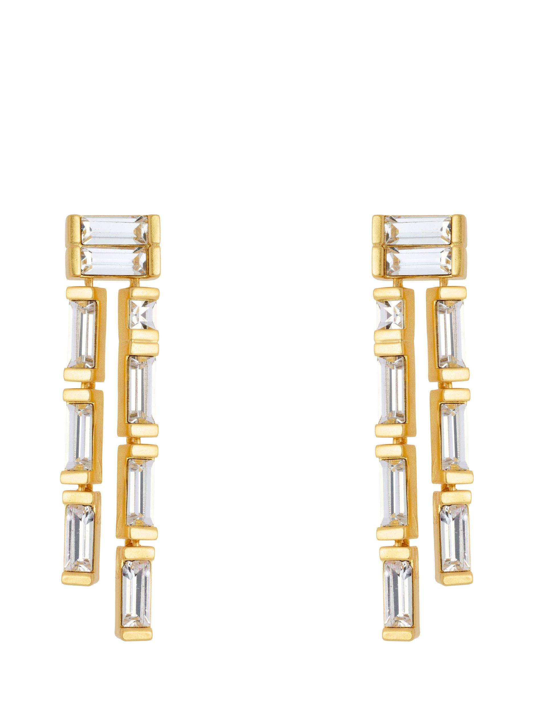Product image 1 of 6, which shows Reiss Livia Linear Crystal Drop Earrings, Gold